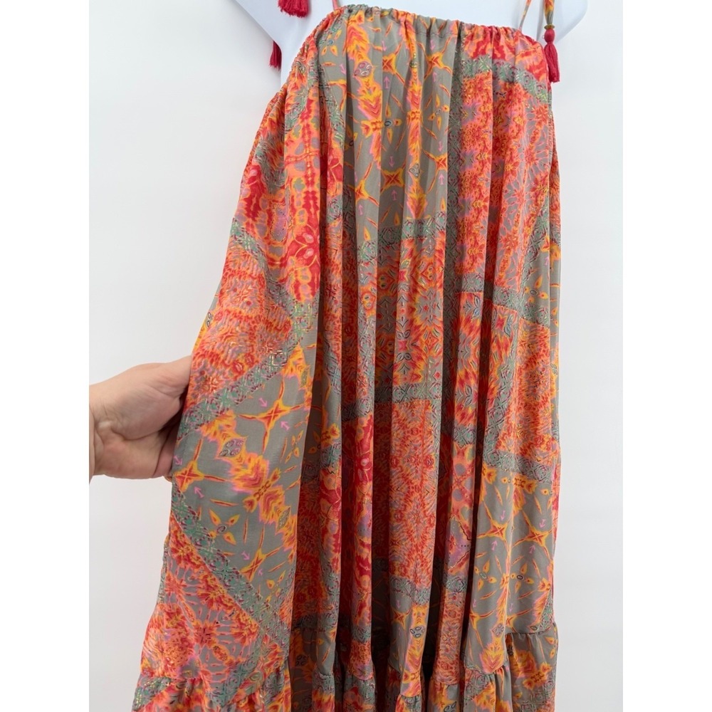 Mooi Endless Possibilities Boho Maxi Silk Blend Dress Tassel Tie Straps S/M NWT - Picture 3 of 11